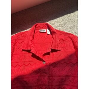 Chicos Design Vintage Red Embroidered Cotton Jacket Size 3 Sunburst Pattern